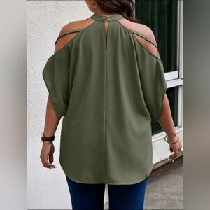 SHEIN Olive Green Cold Shoulder Blouse